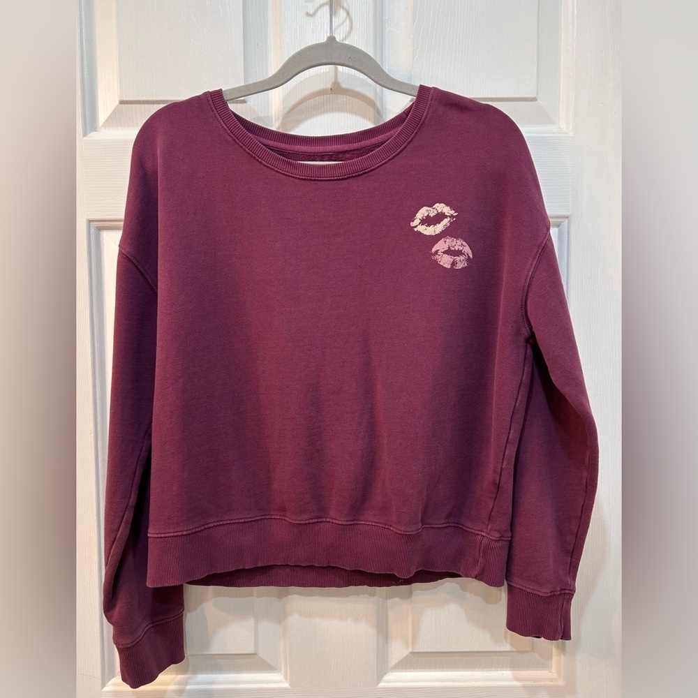Pact Organic‎ Cotton Crew Neck Sweatshirt Womens M Burgundy Kisses Pullover Boxy